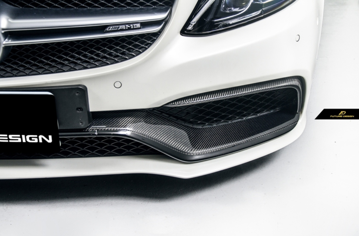 Future Design Carbon Carbon Fiber OEM Style Front Bumper Trim Lower Grill Surround for W205 C63 C63S AMG Sedan Coupe 2015-2020