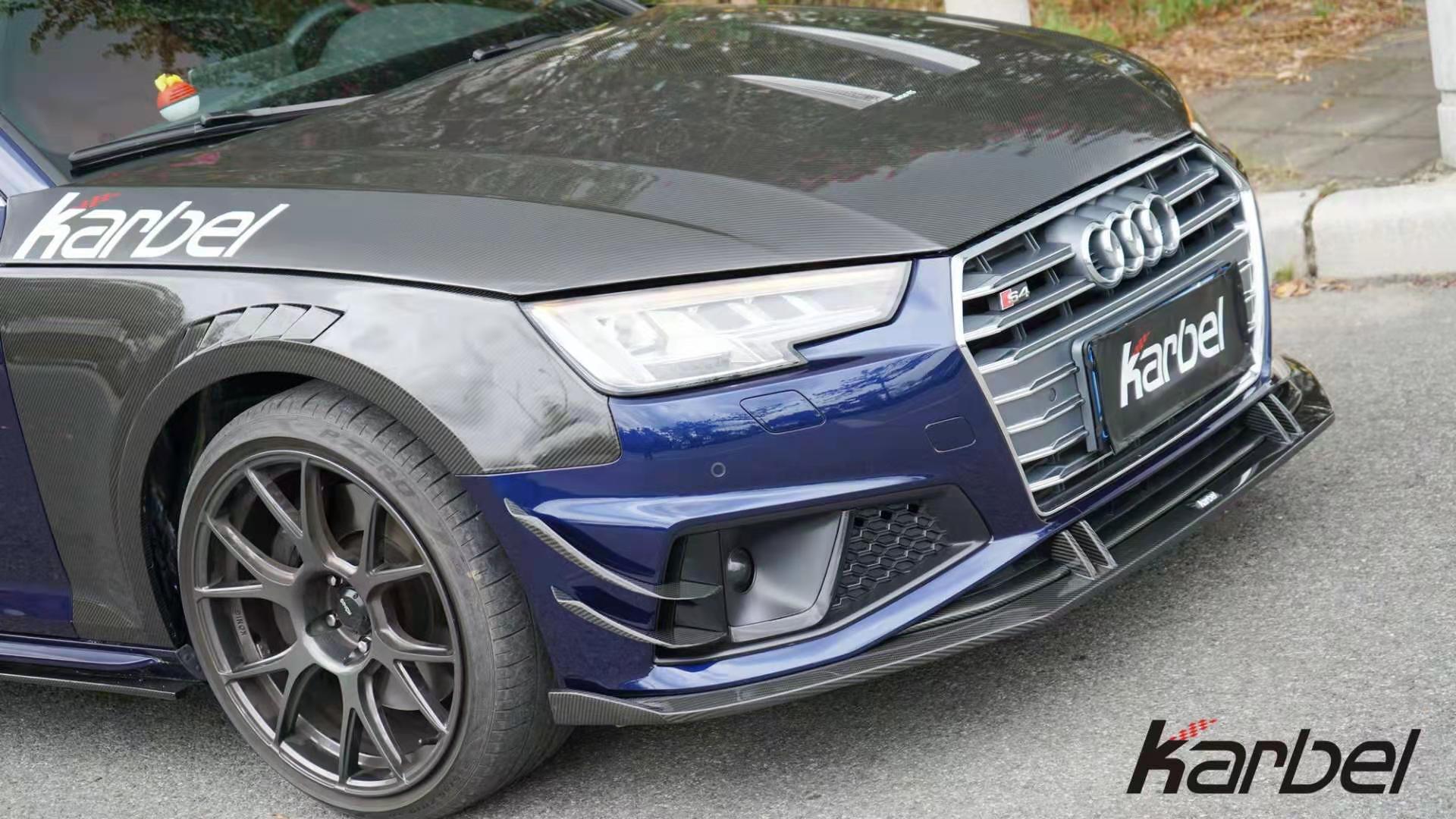Karbel Carbon Dry Carbon Fiber Front Bumper Canards for Audi S4 & A4 S Line 2019 B9