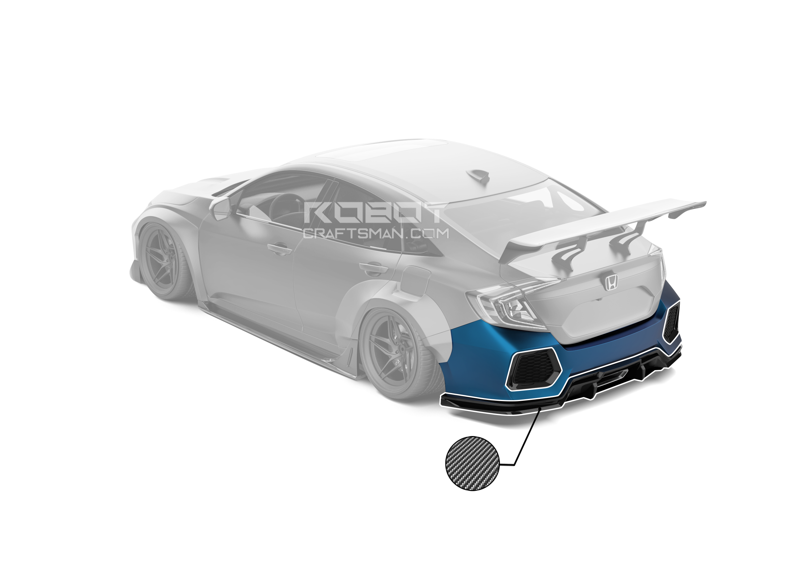 ROBOT CRAFTSMAN Carbon Fiber Rear Bumper & Rear Diffuser For Honda Civic 10th Gen