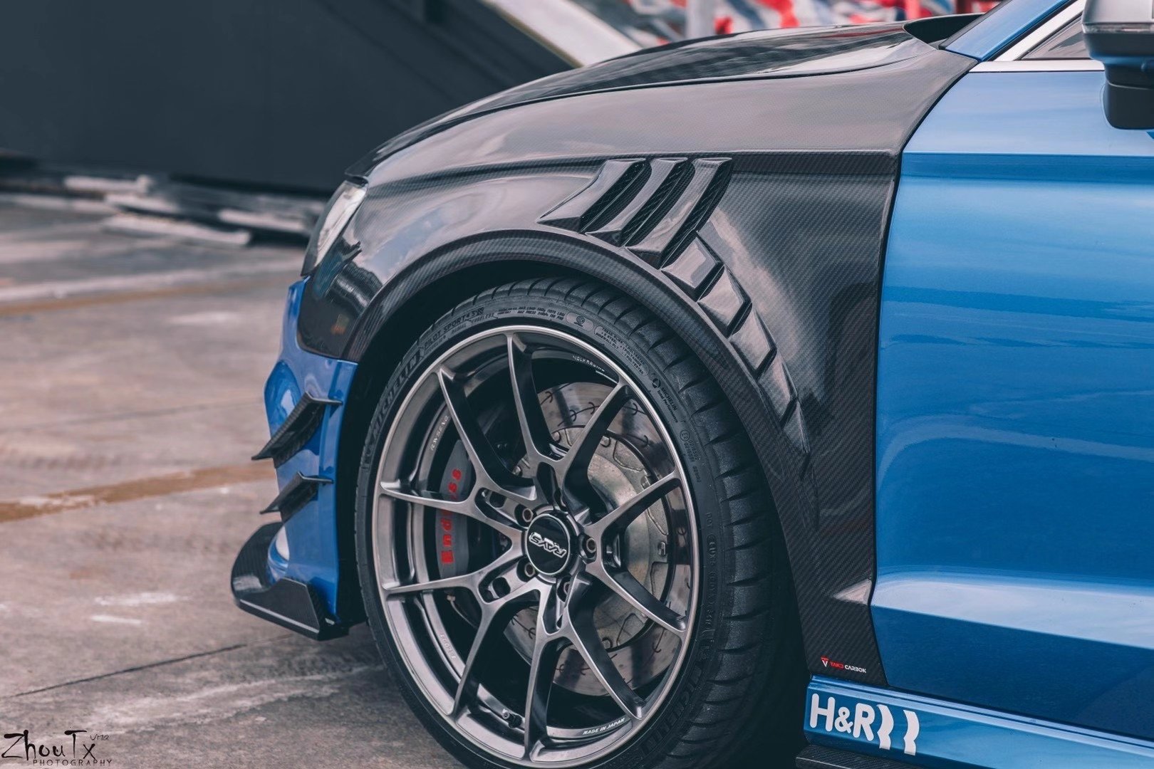 TAKD Carbon Dry Carbon Fiber Front Bumper Canards for Audi RS3 2018-2020