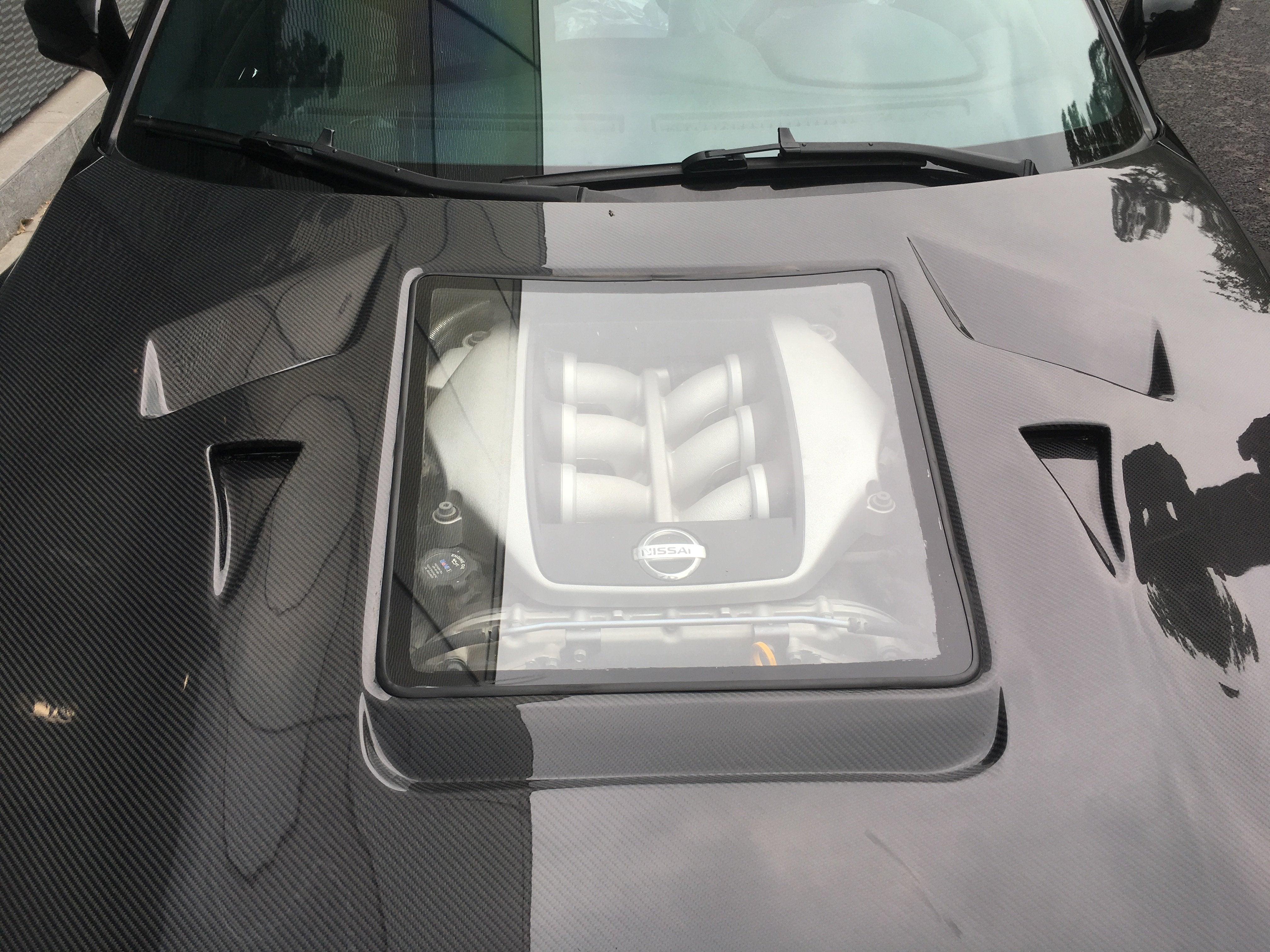 CMST Tuning Nissan GTR GT-R R35 2008-2016 Carbon Fiber Tempered Glass Transparent Hood Window See Through